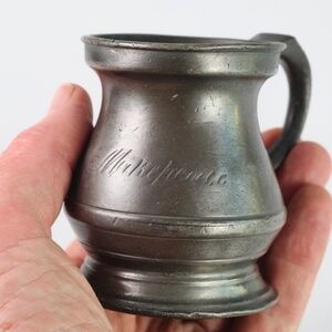 Antique English Pewter Gill Measure H G Makepeace Mark Crown SA VR 7